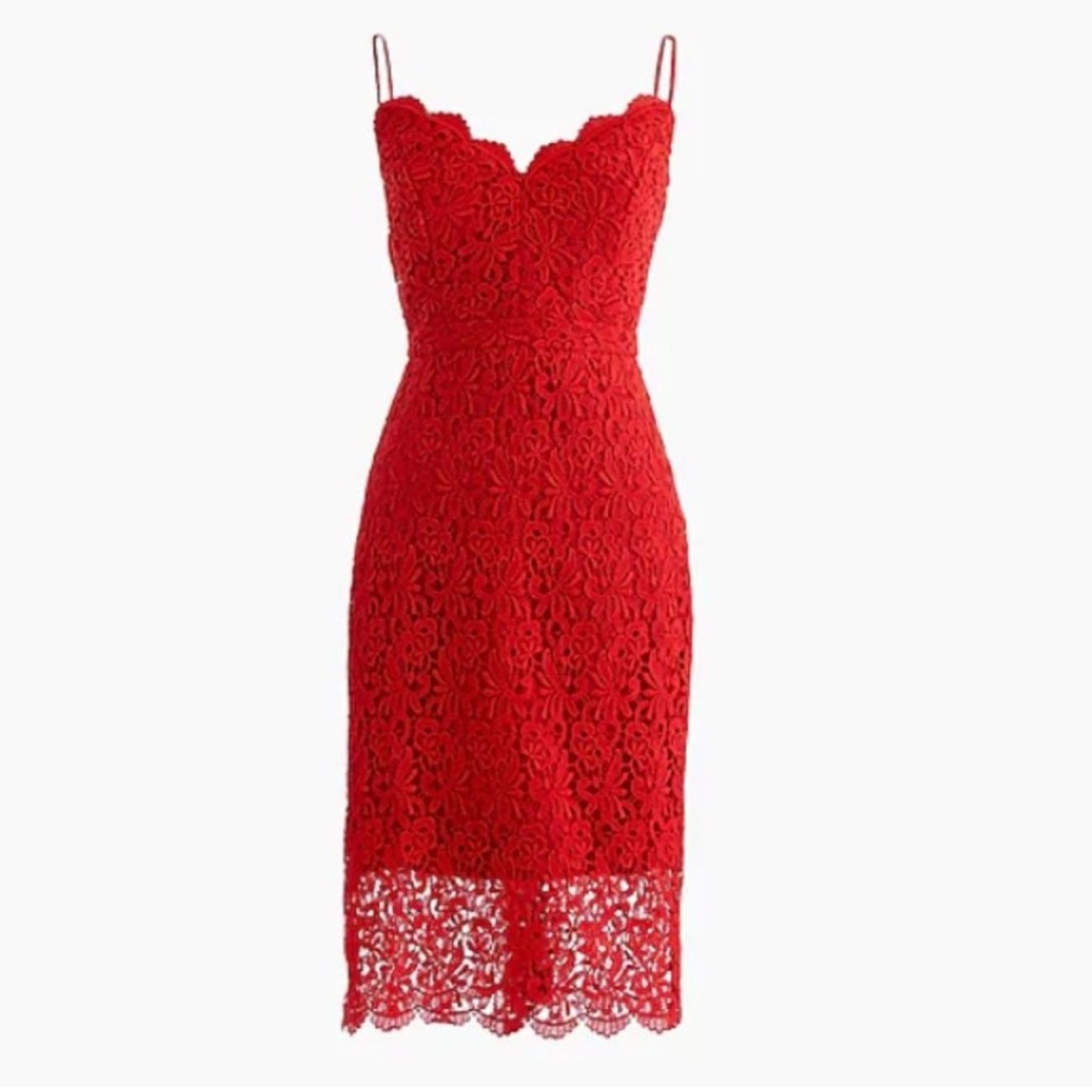 J.Crew Spaghetti Strap Dress in Red Lace